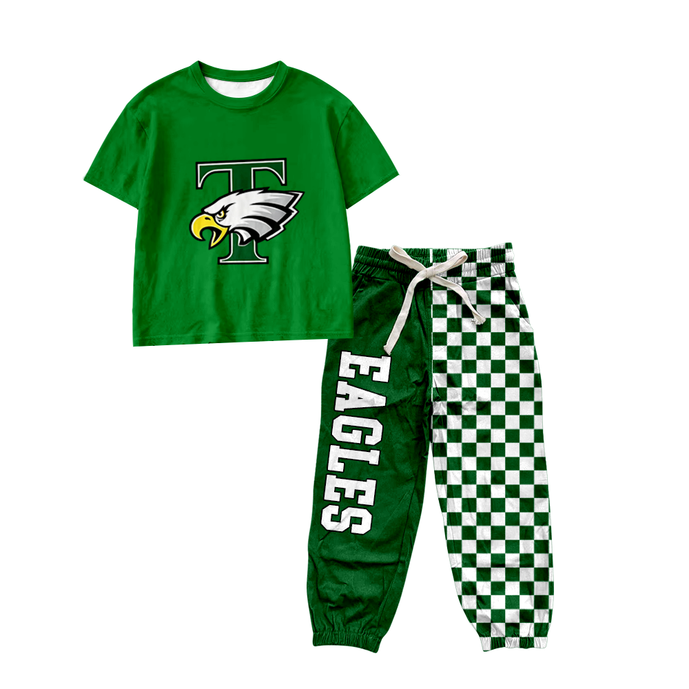custom moq 5 mix size MSD070408 Baby Kids Short Sleeve Shirt Checked Long Pants Set