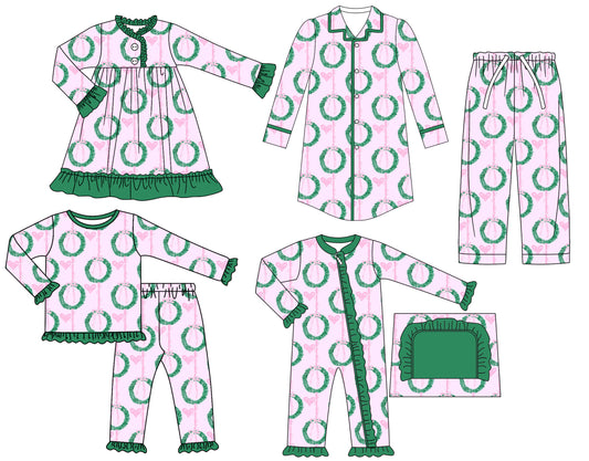 25.6.26 custom each style moq 5eta 4-6week Sibling Sisters bow baby girl long sleeve pants sets and adult top and adult pants and romper and dress match family design