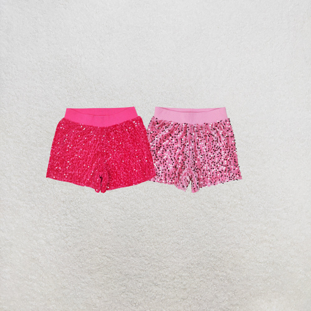 RTS NO MOQ Sibling Baby Girls Dark Pink Sequin Summer Shorts