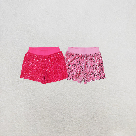 RTS NO MOQ Sibling Baby Girls Dark Pink Sequin Summer Shorts