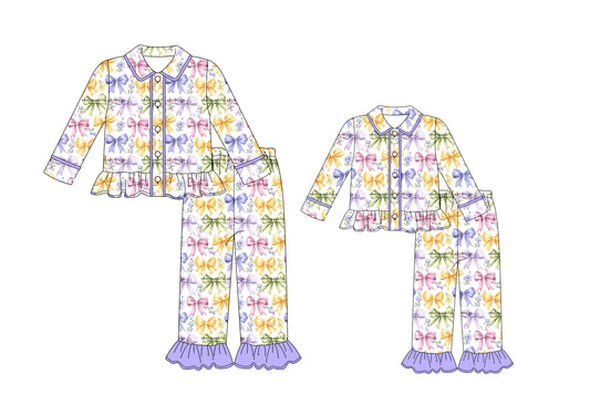 25.9.24 custom each style moq 5eta 4-6week Sibling Sister bow baby short sleeve pants sets and adult sets match design