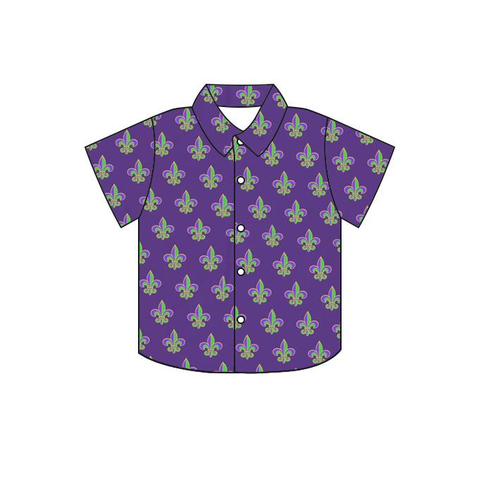 7.25 custom each style moq 5 eta 4-6week baby boys clothes mari gras button purple short sleeve top