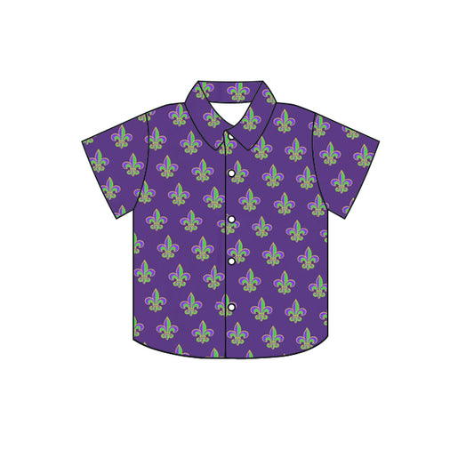 7.25 custom each style moq 5 eta 4-6week baby boys clothes mari gras button purple short sleeve top