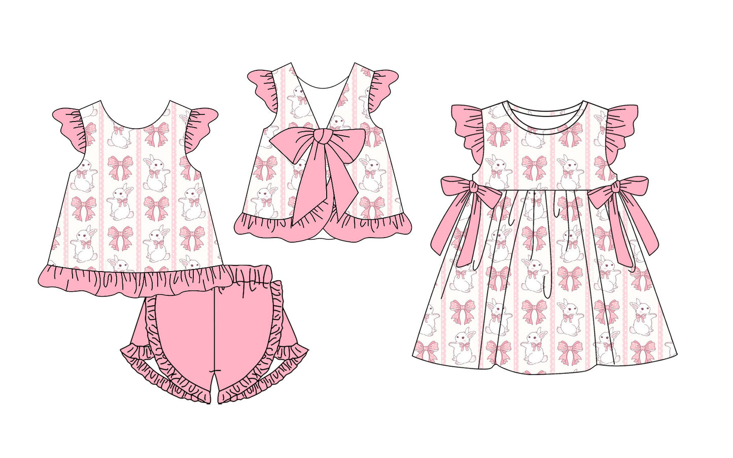 25.11.17 custom each style moq 5 eta 6-8week Sibling Sister bunny bow baby girl short sleeve shorts sets and dress match design