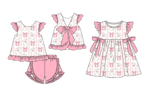 25.11.17 custom each style moq 5 eta 6-8week Sibling Sister bunny bow baby girl short sleeve shorts sets and dress match design