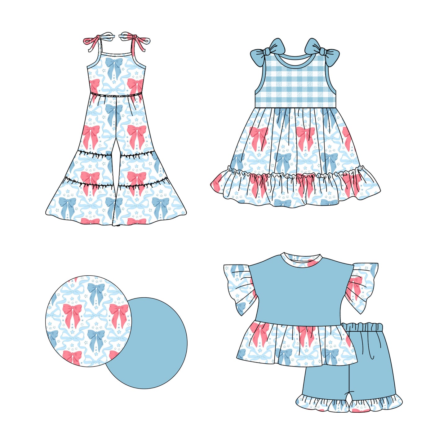 2.19 custom each style moq 5eta 4-6week Sibling Sister bow baby girl sets and dress and jumpsuit match family design