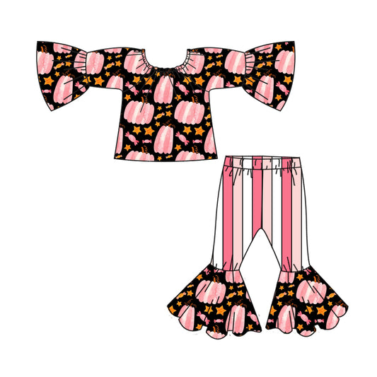 6.27 custom each style moq 5eta 4-6week pumpkin pink long sleeve pants baby girls sets