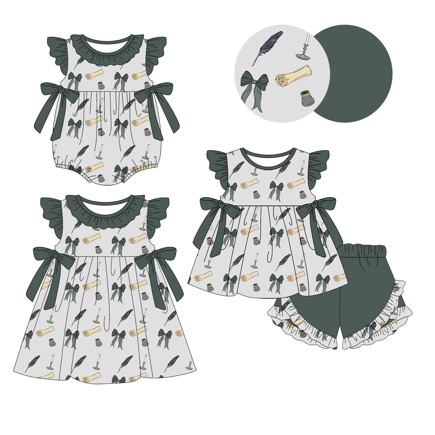 3.7 custom each style moq 5eta 4-6week Sibling Sisters bow baby girl short sleeve shorts sets and dress and rompers match family design