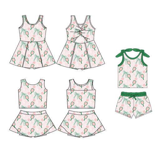 4.1 custom each style moq 5eta 4-6week Sibling Sister bow baby girls clothes Short sleeve shorts sets and yoga dress 1 and dress 2 match family design