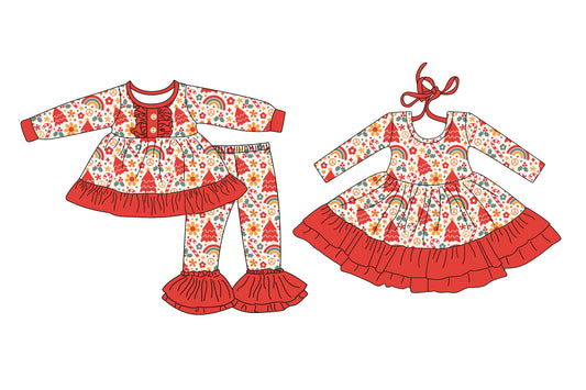 25.7.21 custom each style moq 5eta 4-6week Sibling Sisters Christmas baby girl long sleeve pants sets and dress match family design