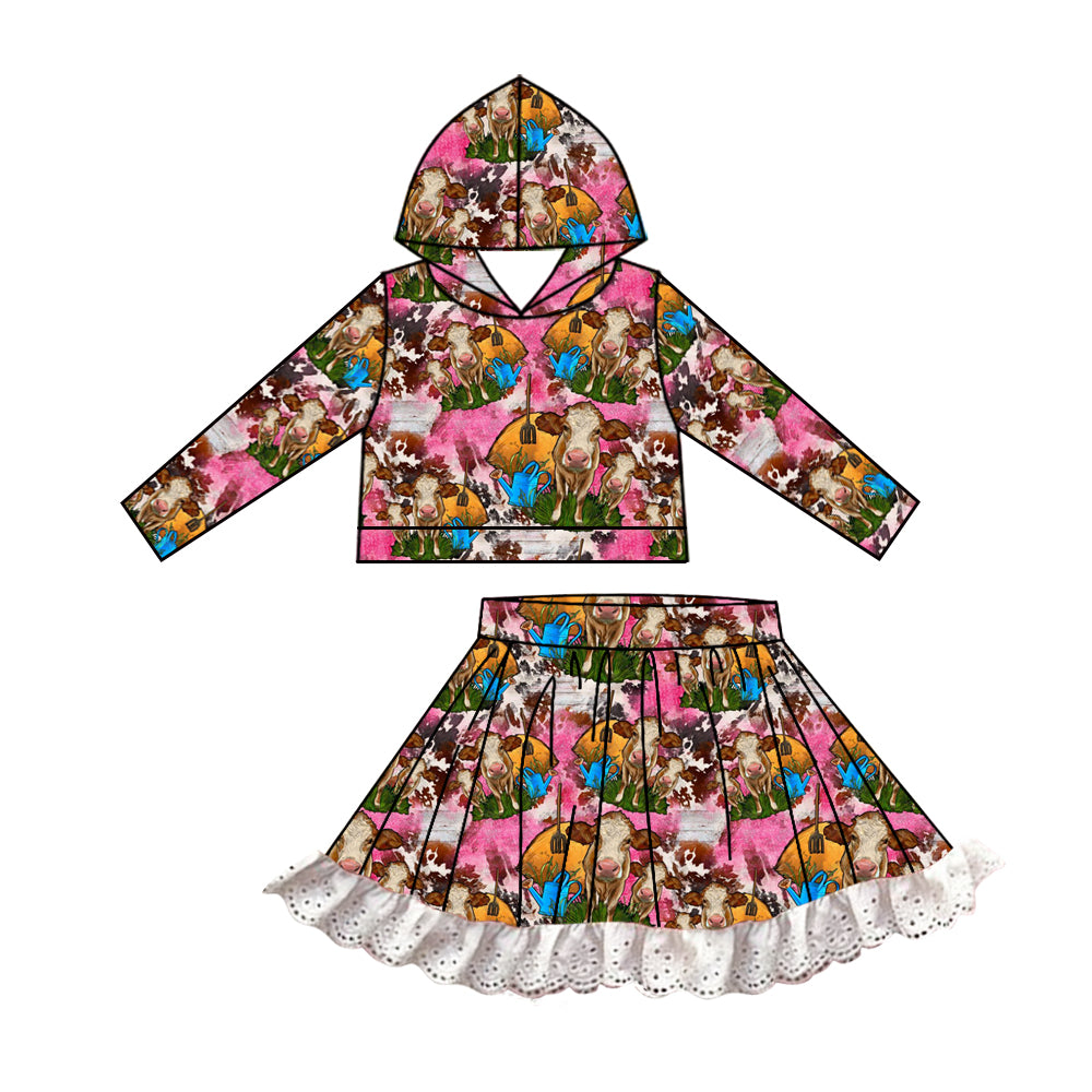 6.29 custom each style moq 5eta 4-6week baby girls clothes cow hooded long sleeve girls dress