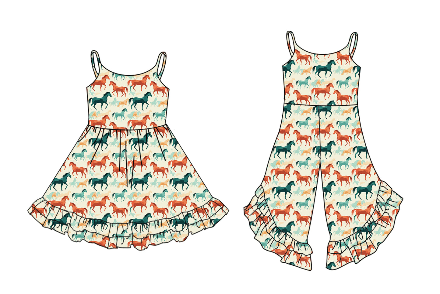 3.1 custom each style moq 5eta 4-6week Sibling Sister horse baby girl dress and jumpsuit match family design