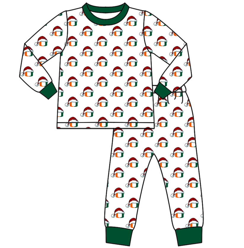 Custom moq 5 tat about 6-8 weeks Christmas hat magnet orange green teamlong sleeve  boys Pajama Set