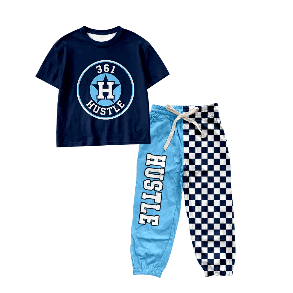 custom moq 5 mix size MSD071008 Baby Kids Short Sleeve Shirt Plaid Patchwork Long Pants Team Casual Set