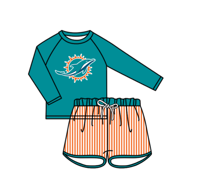 Custom moq 5 mix size milk silk summer teams blue-green baby girl boys clothes Two-Piece Swimsuit Set One Piece Swimsuits boy swim trunks