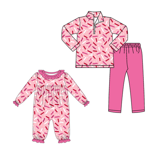 25.10.2 custom each style moq 8 eta 6-8week Sibling Sisters pink baby girl clothes long sleeve pants sets and romper match family design