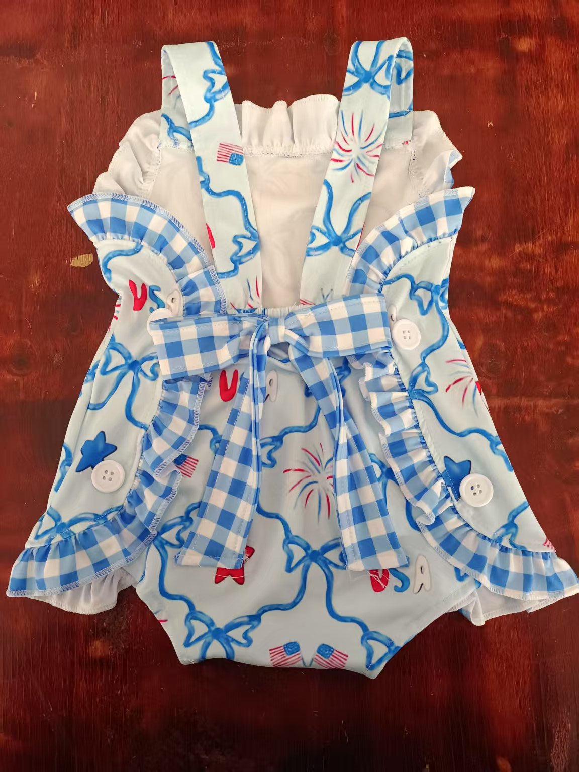 Custom moq 3 eta 6-7weeks baby girl clothes USA blue sleeveless romper