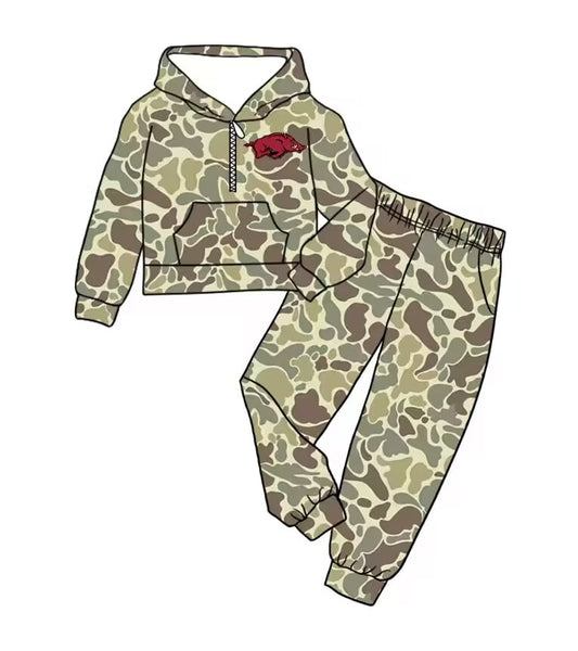 Custom moq 5 mix size milk silk summer teams baby boy clothes camouflage hooded long sleeve pants sets-25.8.30