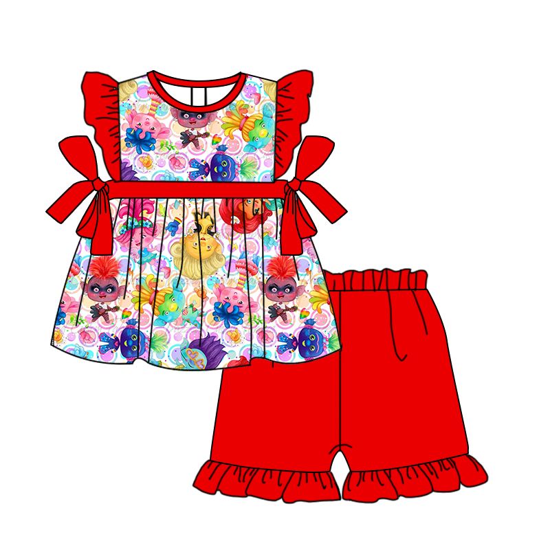 GSSO0527 Trolls Red Bow Lace Sleeve Shorts Set