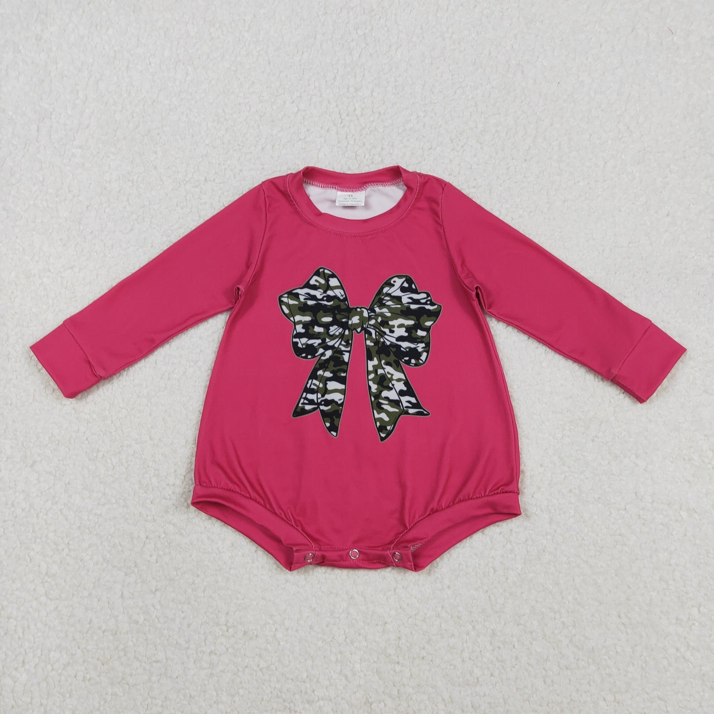 RTS NO MOQ（In Stock ) LR2776 Camouflage Bow Pattern Rose Red Long-Sleeved Jumpsuit