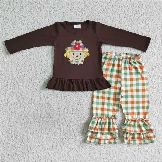 RTS NO MOQ（In Stock) GLP0058 Baby girl Toddler embroidery Shirts Pants Clothes Sets