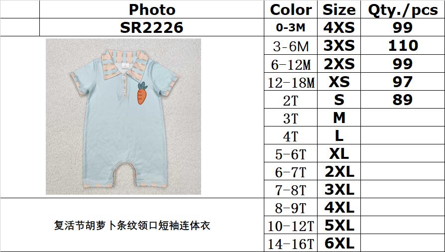 RTS NO MOQ ETA 5/7days arrived SR2226 Easter Carrot Stripe Neck Short Sleeve Jumpsuit