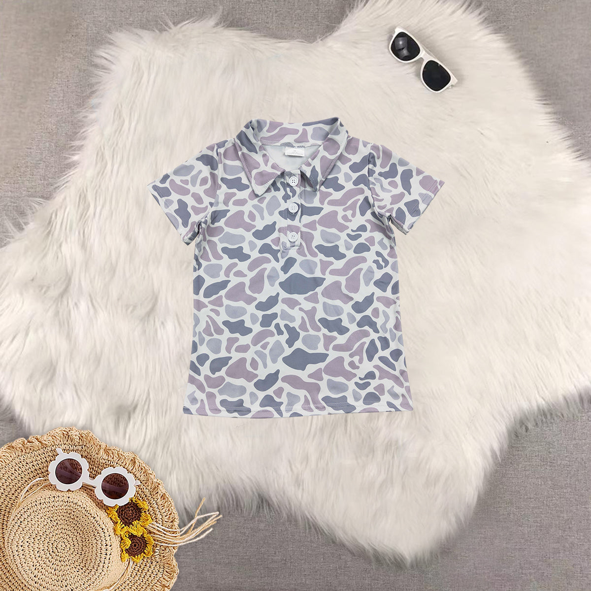 RTS NO MOQ baby boys clothes camouflage short-sleeved tops