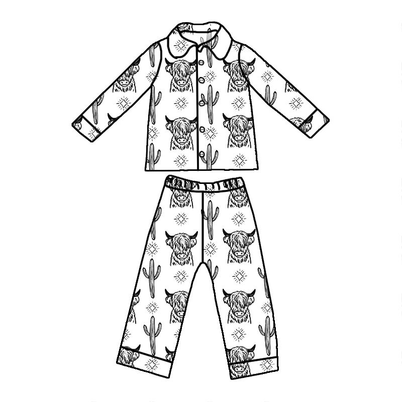 Custom moq 5 mix size milk silk summer baby boy clothes catcus long sleeve pants sets-25.8.15
