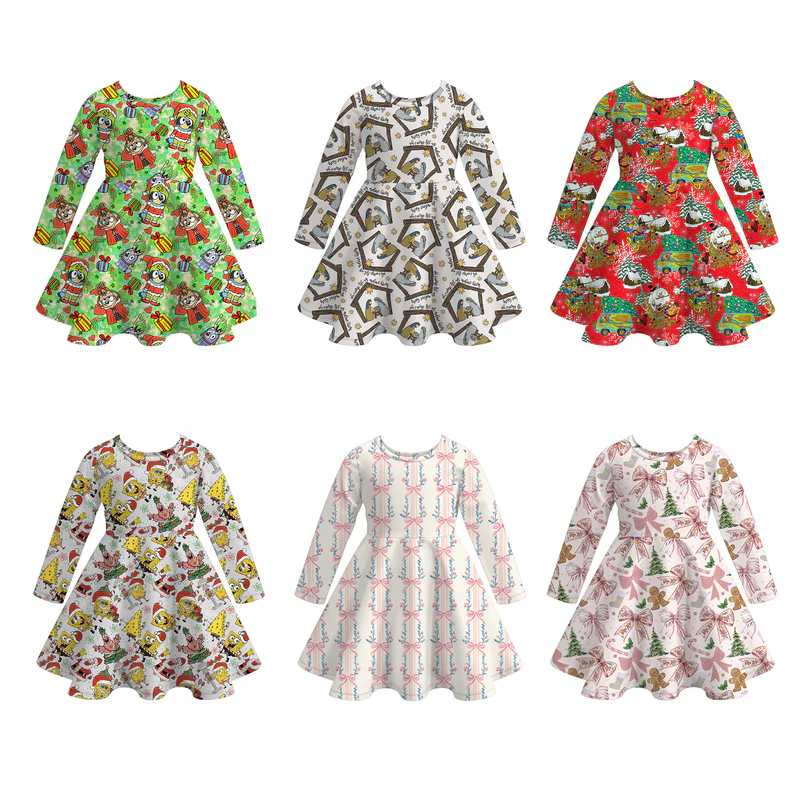 Custom moq 5 each style eta 6-7weeks milk silk baby girls summer long sleeves dresses 6-25.7.14
