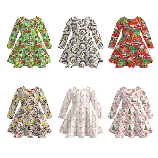 Custom moq 5 each style eta 6-7weeks milk silk baby girls summer long sleeves dresses 6-25.7.14