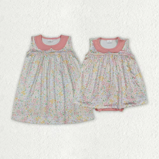 RTS NO MOQ sibling baby girls clothes floral short sleeve dress and rompers