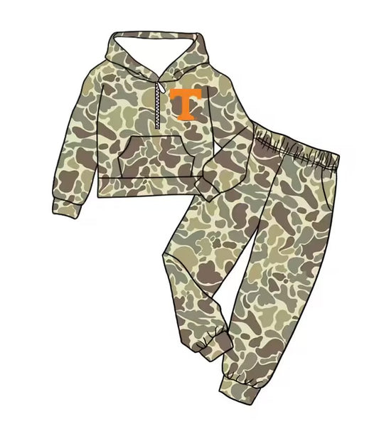 Custom moq 5 mix size milk silk summer teams baby boys clothes camouflage hooded long sleeve pants sets-25.8.30