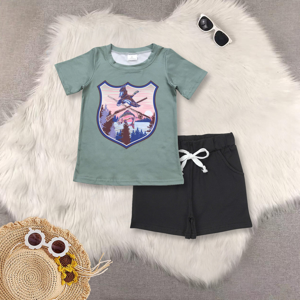 RTS NO MOQ baby boy Clothes camouflage sleeveless shorts Sets