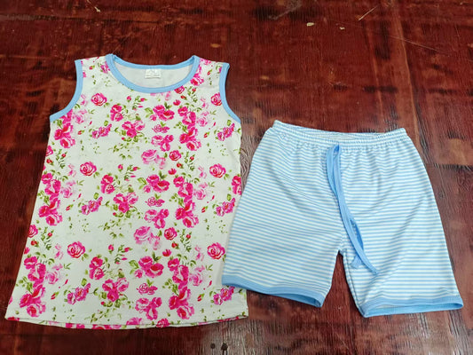 Custom moq 3 eta 6-7weeks baby girls clothes floral sleeveless shorts sets