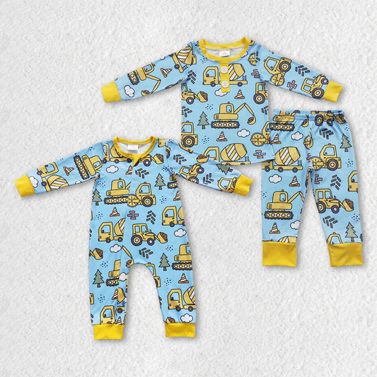 RTS NO MOQ Baby Boys Construction Rompers Pajamas Clothing Sets