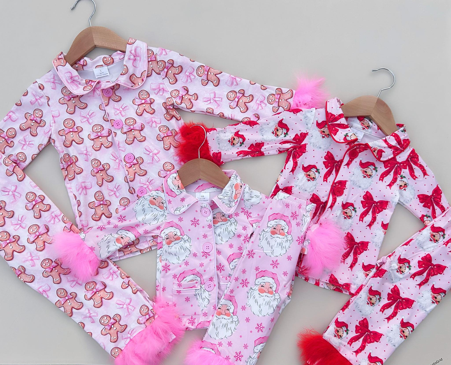 RTS NO MOQ Sibling Baby Girls Christmas Pink Plush Button Long Sleeve Long Pants Pajama Sets