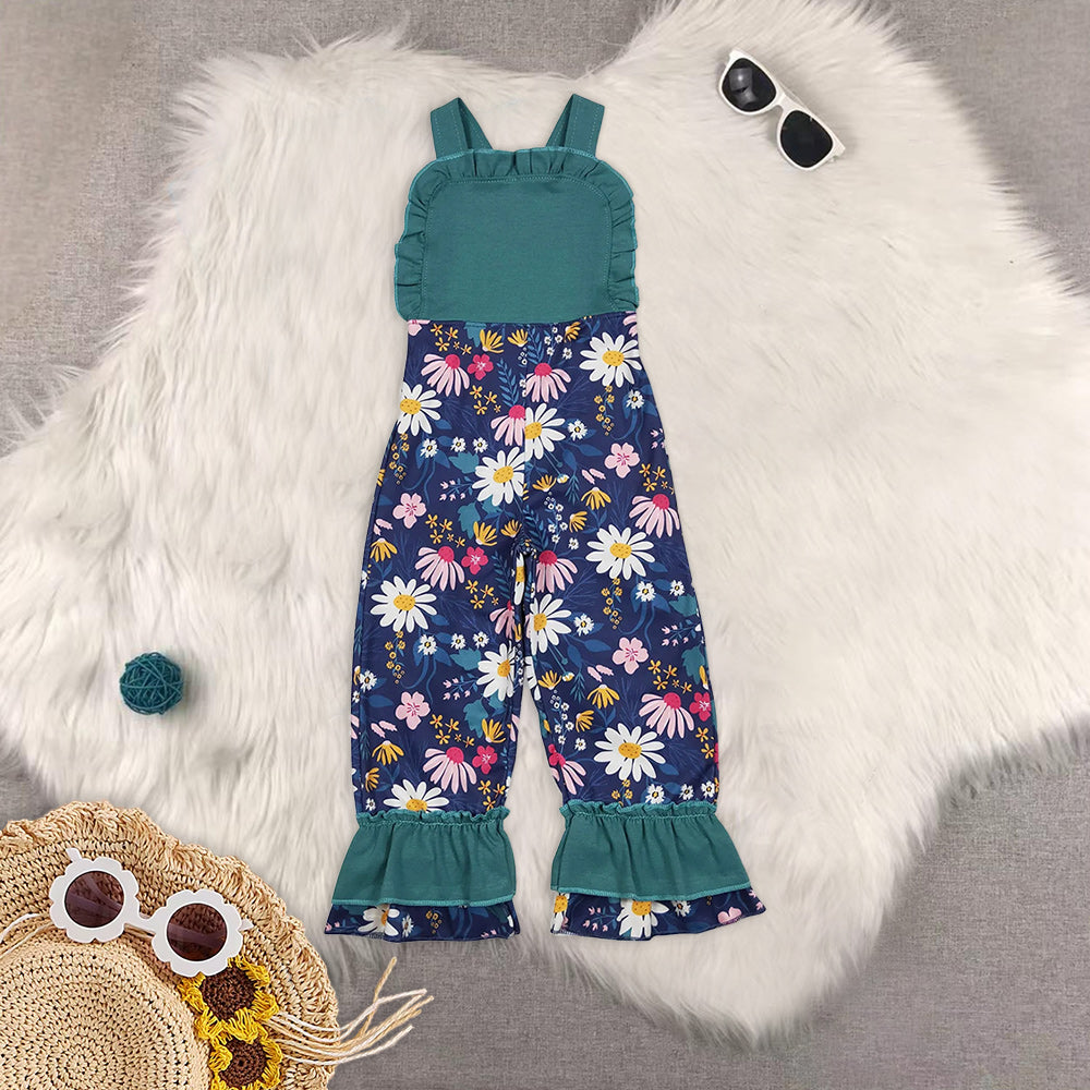 RTS Baby girls clothes leopard floral suspender jumpsuit