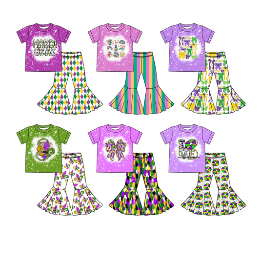 25.9.22 custom each style moq 8 eta 6-8week Sibling Sisters mardi gras baby girl clothes short sleeve pants sets 6 match family design