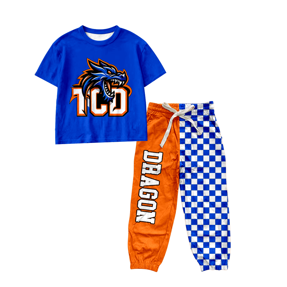 custom moq 5 mix size MSD071008 Baby Kids Short Sleeve Shirt Plaid Patchwork Long Pants Team Casual Set