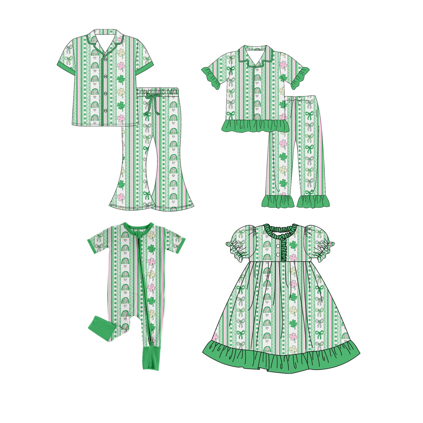 25.9.18 custom each style moq 8 eta 6-8week Sibling Sister bow green baby short sleeve pants seta and dress and romper and adult set match design