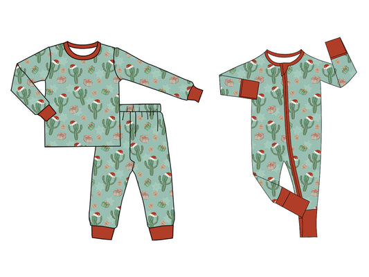 25.7.25 custom each style moq 5eta 4-6week Sibling Sister Christmas catcus baby boy long sleeve pants sets and rompers match family design