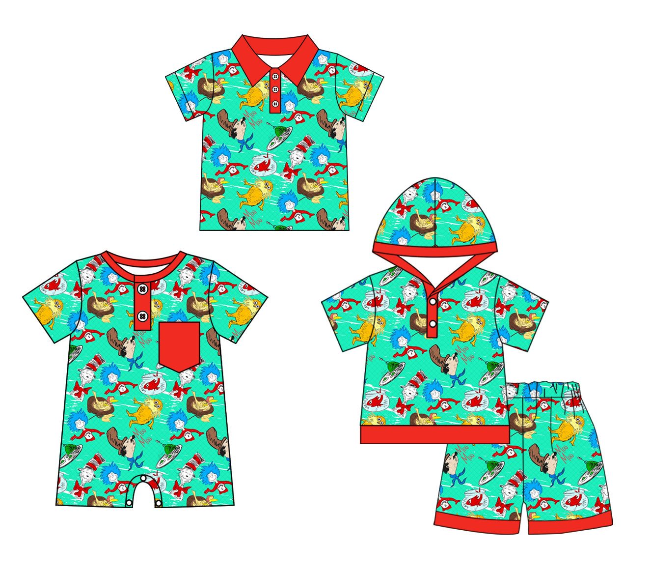 11.28 custom each style moq 5eta 4-6week Sibling Sister dr seuss baby boy short sleeve shorts sets and boy romper and top match design