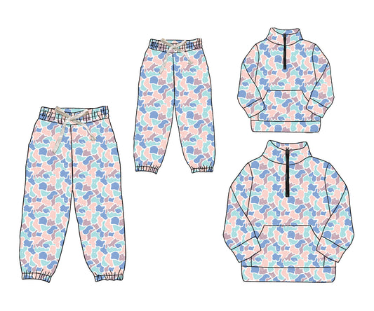25.9.5 custom each style moq 5eta 4-6week Sibling Sister camouflage baby long sleeve top and pant and adult top and adult pant match design