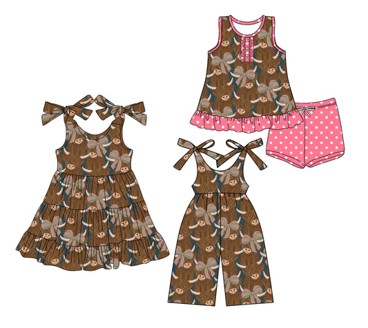 3.21 custom each style moq 5eta 4-6week Sibling Sister bow baby girl short sleeve shorts sets and dresses and jumpsuit match design