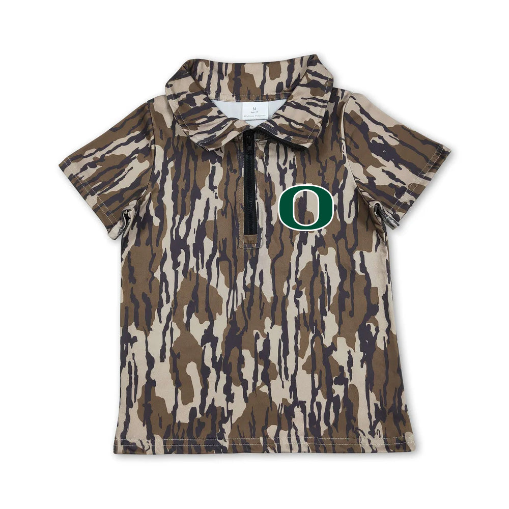Custom moq 5 mix size milk silk summer teams Baby Boys Camo Short Sleeve Zipper Pullovers Top