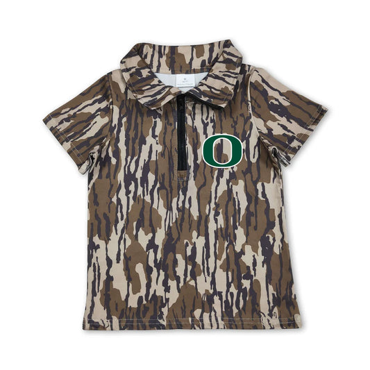 Custom moq 5 mix size milk silk summer teams Baby Boys Camo Short Sleeve Zipper Pullovers Top