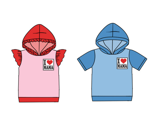 25.10.3 custom each style moq 8 eta 6-8week Sibling Sisters love mama baby girl hooded short sleeve top 2 match family design