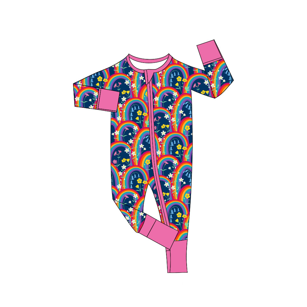 5.18custom each style moq 5eta 4-5week Sibling Sister rainbow flowers prints girls outfits and baby romper match family design