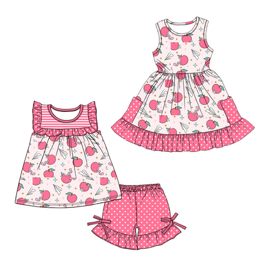 Custom moq 5 mix size Sibling Baby Girl's pink Short-Sleeved Top And Shorts Set Cute Dress for Summer