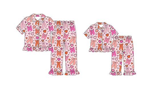 25.9.16 custom each style moq 5eta 4-6week Sibling Sister love bow baby short sleeve pants sets and adult sets match design